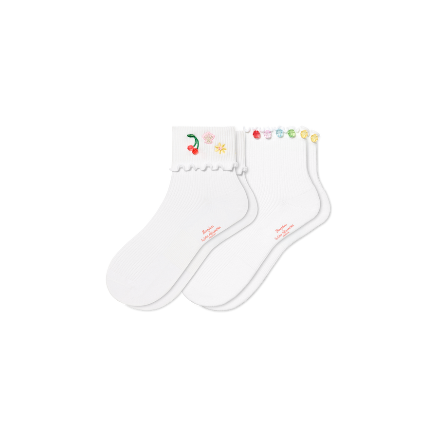 Bombas x Susan Alexandra Embellished Ruffle Rib Quarter Sock 2-Pack - Modern Shift Support