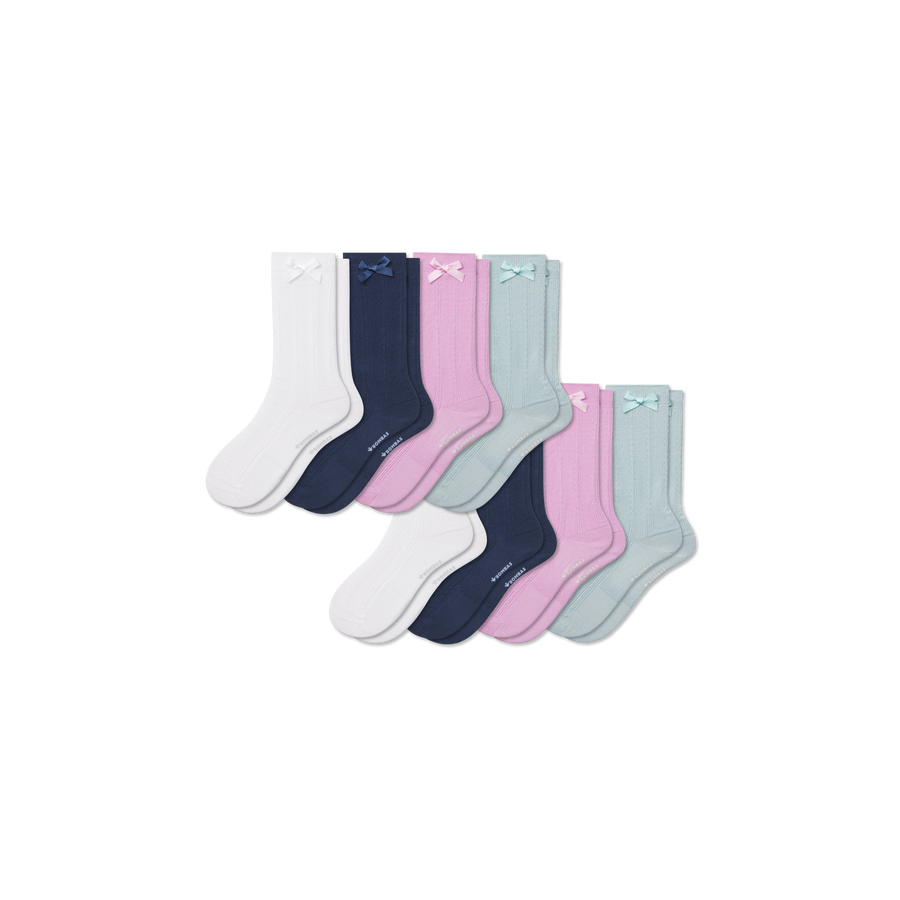 Youth Textured Bow Calf Sock 8-Pack - Smooth Travel Move